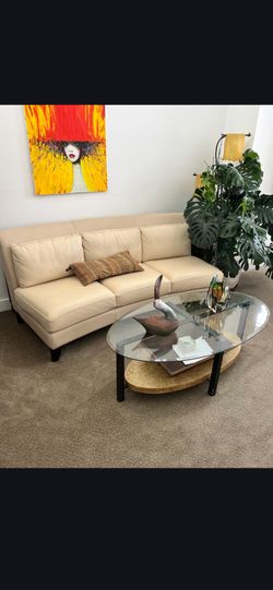 New leather couch with coffee table