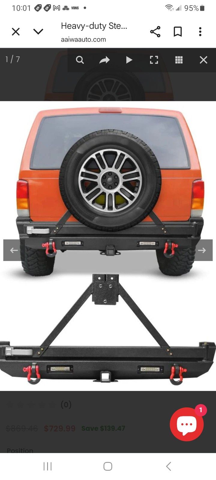 89-01 Jeep Cherokee XJ rear bumper w/tire carrier