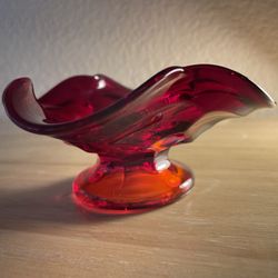 Vintage Viking Amberina Glass Georgian Honeycomb Crimp Ruffled Edge Mini Compote Bon Bon Dish Bowl