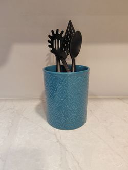 Distant Lands Pacifica Ceramic Turquoise/Teal Utensil Crock