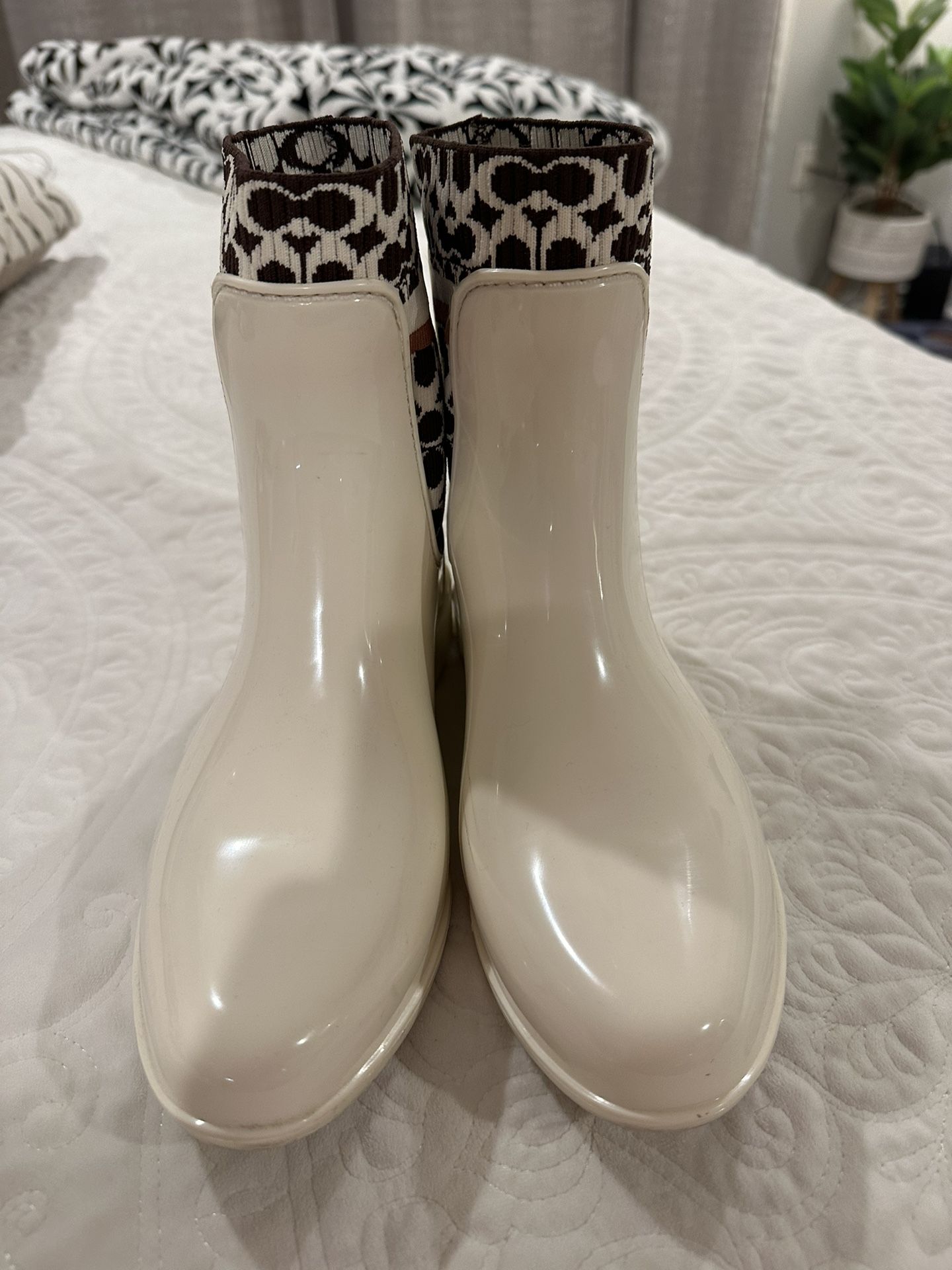 Coach Rivington Logo Knit Linjng Rain Boots Womens Size 8