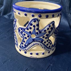 2001 Starfish Stoneware Candle Holder. Signed Diane, “Come Dream With Me”.
