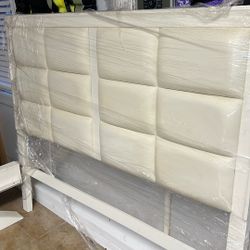 Queen white headboard and bedframe