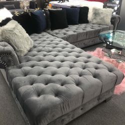Royal Gray Velvet RAF Sectional Happy Homes /couch /Living room set