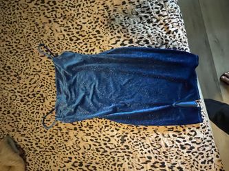 Blue Sparkly Spaghetti Strap Mini Dress