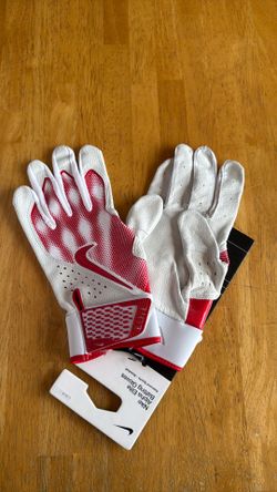 New Nike Alpha Elite Batting Gloves White Red L Large