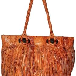 Tosca blu Handbag Italy Leather Embossed Snakeskin Hobo Bag Fringe Large Orange 