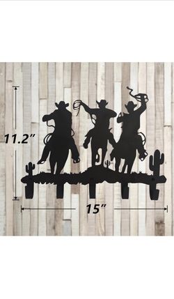 Black Metal Cowboy Wall Hook Rack