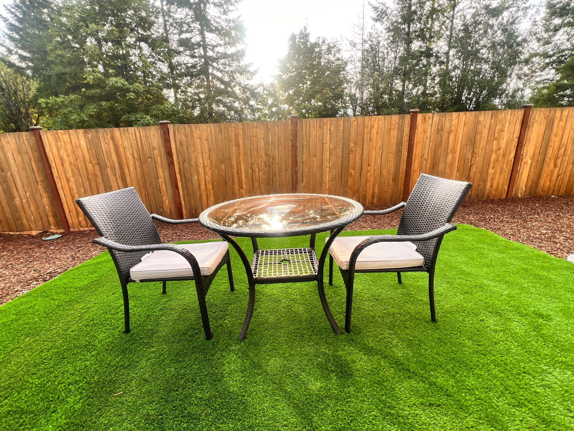 Patio Furniture Set – Glass Table + 2 Chairs (Excellent Condition)