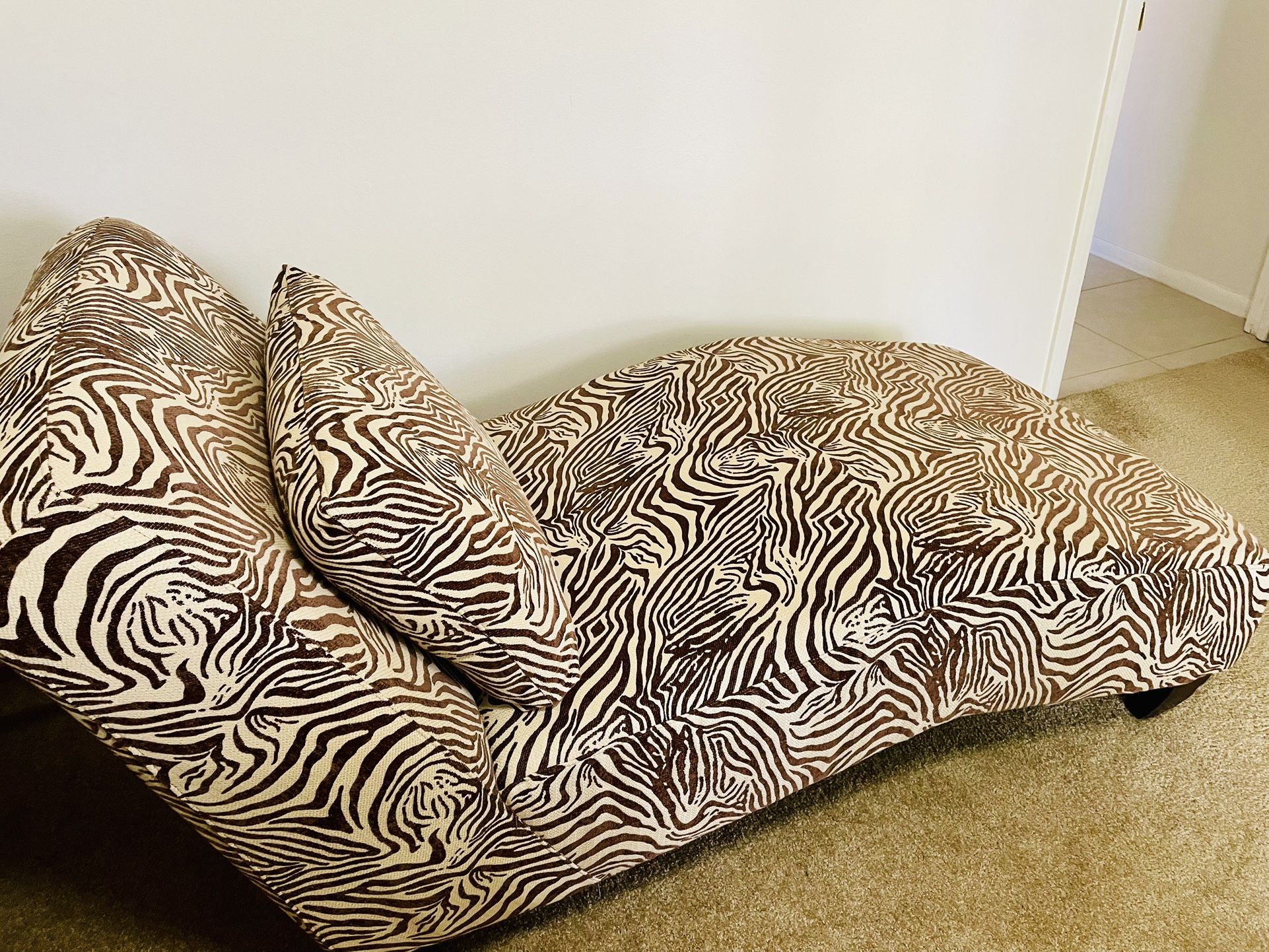Zebra Print Chaise Lounge With Pillow