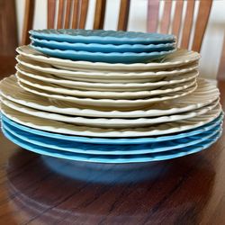 Vintage Set Franciscan Coronado Swirl Dishes, Turquoise, And Yellow