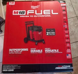 M18 FUEL 12 Gallon Cordless DUAL-BATTERY Wet/Dry Shop Vac Kit W/12.0 Ah Battery, Charger, Filter