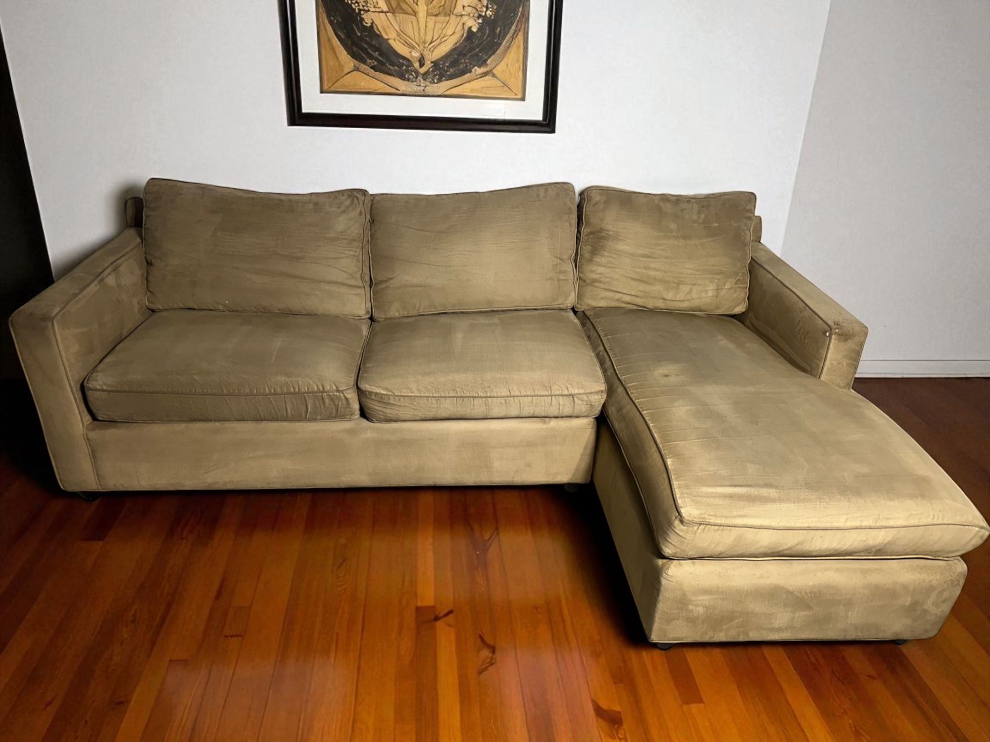 FREE Delivery Tan Chaise Sectional Sofa with Minor Wear 