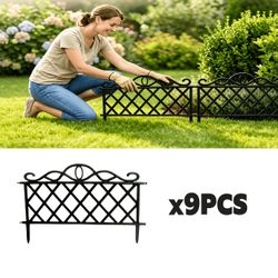 10‑Pack Decorative Garden Fence, Black Lattice Metal Landscape Edging Fencing, Inter‑Connect Outdoo