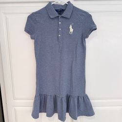 Polo Ralph Lauren Girls XL 16 Big Pony Mesh Polo Dress Capri Blue Heather Cotton