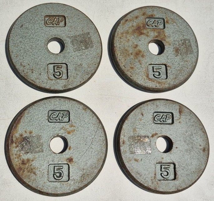 WEIGHTS, 20 POUNDS, (4 @ 5 lbs), WEIGHT PLATES, STILL WEIGHS 20 LBS