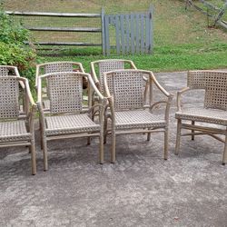 7 Vintage McGuire Style Rattan Dining Arm Chairs