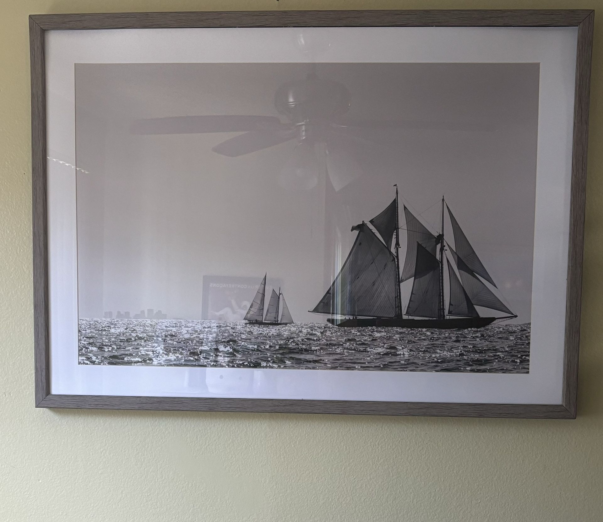 BEACH POSTER FRAMED ART BOATS AND OCEAN