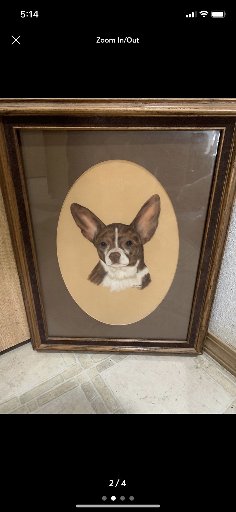 Framed 19.5” Tall x 14.5” Wide Amazing Signed Dog Painting Portrait