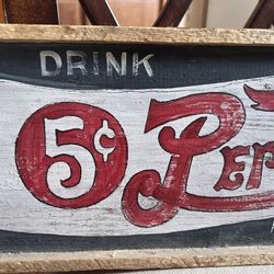 ⭐ Hand-Painted Pepsi-Cola 5¢ Sign ~ Rustic Americana Art by Pat Little (Kansas Artist)