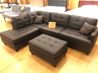 Dark Brown Bonded Leather Sofa with Ottoman