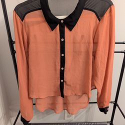 Sheer Button Down Work Top Formal 