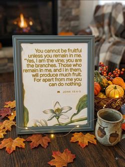 Gray Framed Artwork John 15:4 5 Bible Verse Print Christian Wall Decor Scripture