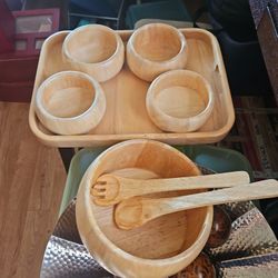 MCM Julie Pomeranz Salad Bowl Serving Set Of 4 With Serving Tray 