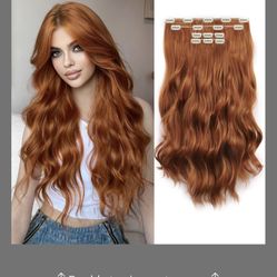 XIXISNOW Clip In Hair Extensions 22 Inch Long Wavy Synthetic Fiber Clips Ins Extension 4PCS Hairpieces Breathable And Fake Pieces For Women Copper Red