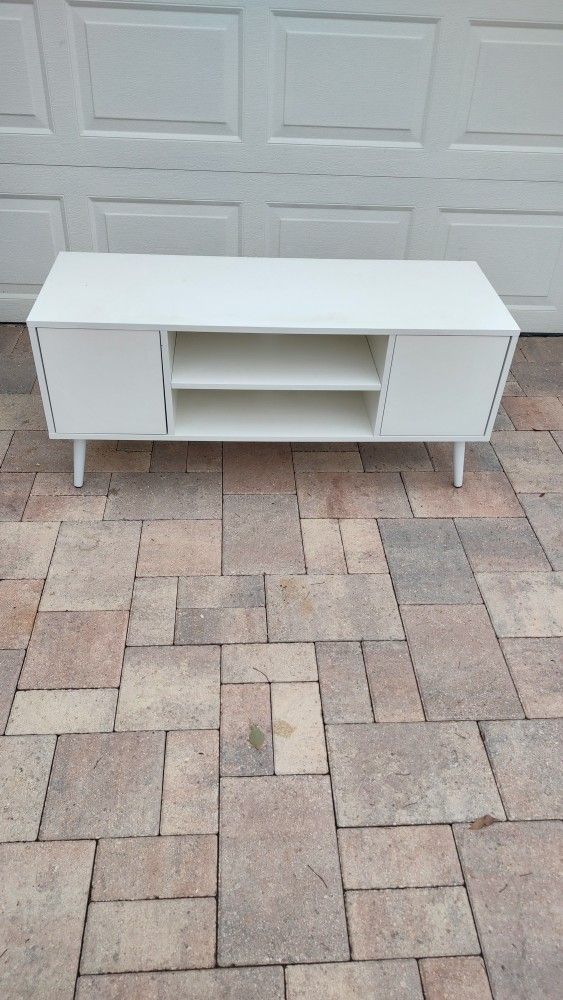 White Mid Century TV Media Stand