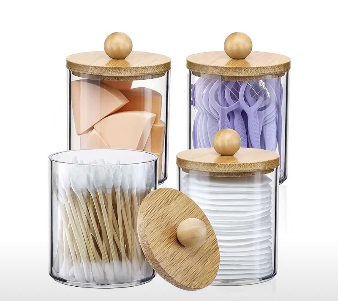 Plastic Holder With Bamboo Lids (4 PCS)
