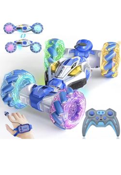 Gesture Sensing RC Stunt Cars - 4WD 360° Rotating Remote Control Transform Car | All-Terrain Off Road Vehicle with Lights Music Blue  Brandnew  Only p