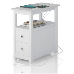 End Table with Charging Station, Side Table with 2 Drawer & USB Ports & Power Outlets