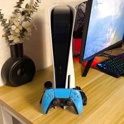 Ps5 Disc 1TB Console with Blue Controller and Cables
