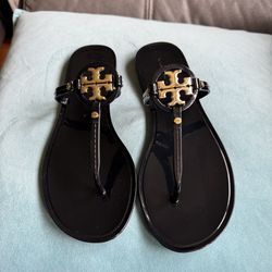 Tory Burch Mini Miller Jelly Flip-flop Black w Gold Logo Size 7, Perfect Conditions Used Once