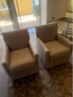 Beige Tweed Fabric Swivel Barrel Armchair Ser
