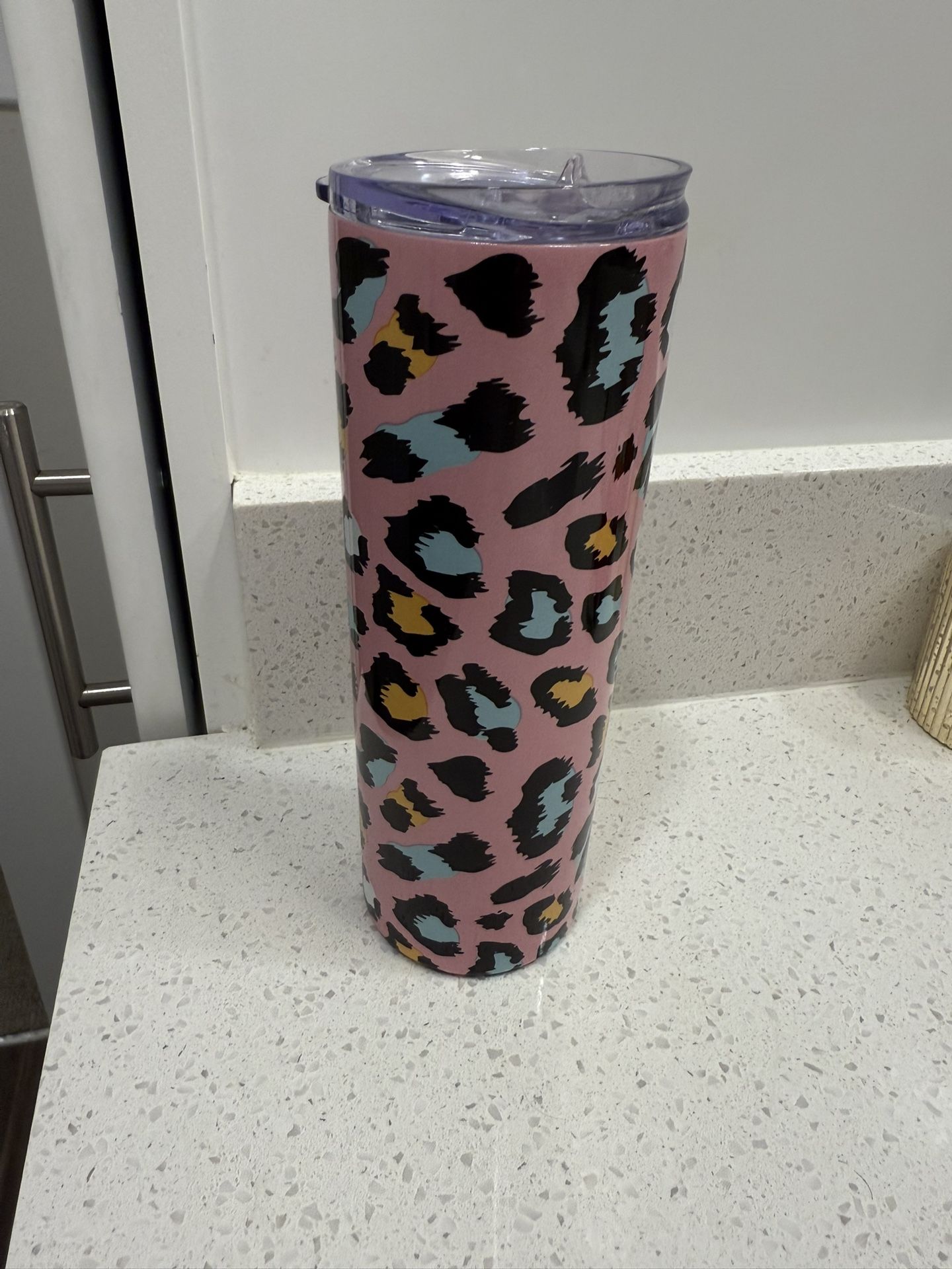20 ounce stainless steel pink leopard print tumbler