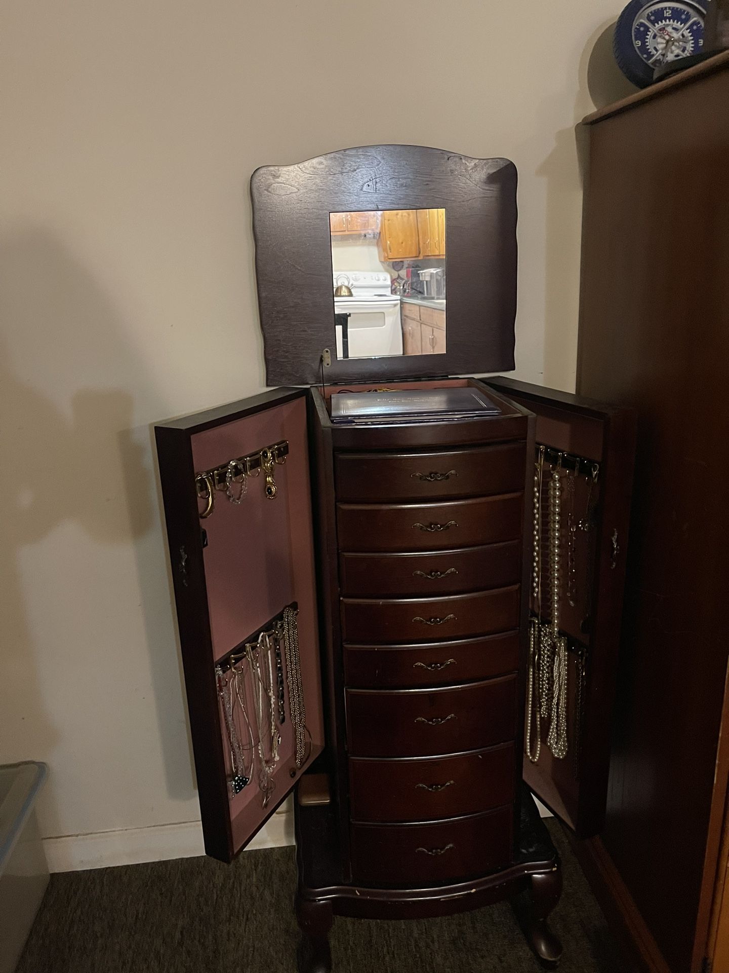 Vintage Powell Queen Ann Jewelry Armoire | 8 Drawers | Cherry Color