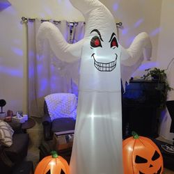 9FT Halloween Inflatable Yard Decor, Giant Ghost with 2 Pumpkin, Outdoor