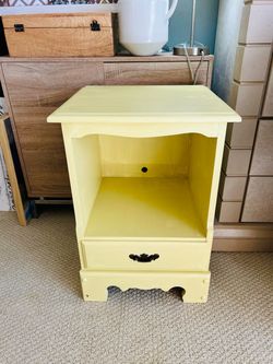 Yellow Painted Wood Nightstand with Drawer