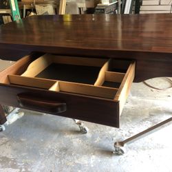 Vintage Solid Walnut Desk 3’x 6’ Top 1- Drawer With Built In Dividers Recently Refinished 