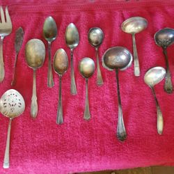 Lot of 15 Antique / Vintage Silverware Serving Pieces  - Most Stamped Silverplate 