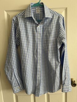 Men’s size 15-4/5 Brooks Brothers blue plaid button up shirt slim fit Jeans 