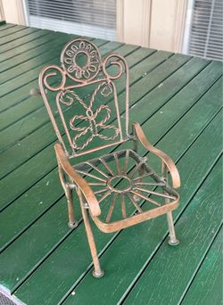 Vintage 80s Miniature Decorative Metal Chair with Butterfly Design