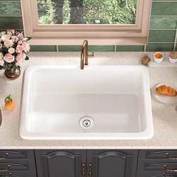 DEERVALLEY
Glen White Rectangular Fireclay 27 in. Single Bowl Undermount/Drop-In Kitchen Sink with Basket Stra