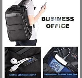 Laptop Backpack, Business Computer Bags with USB/Headphones Hole, Water Resistant College School Bookbag for Men Women Travel Backpack, Fits 15.6-Inc
