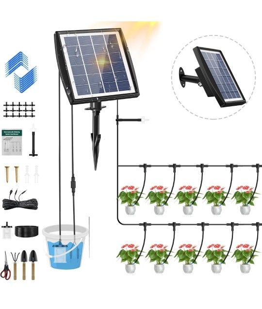 Drip Irrigation Kit System - Skycow Solar Automatic Drip Irrigation System 15 Potted Indoor Outdoor Garden Balcony Anti-Siphoning Plant Watering Syste