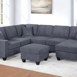 NEW DARK GREY SECTIONAL SOFA w/OTTOMAN