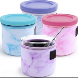 4 Pack Reusable Ice Cream Neoprene Sleeve Ninja Creami Deluxe Container Sleeves 16 oz