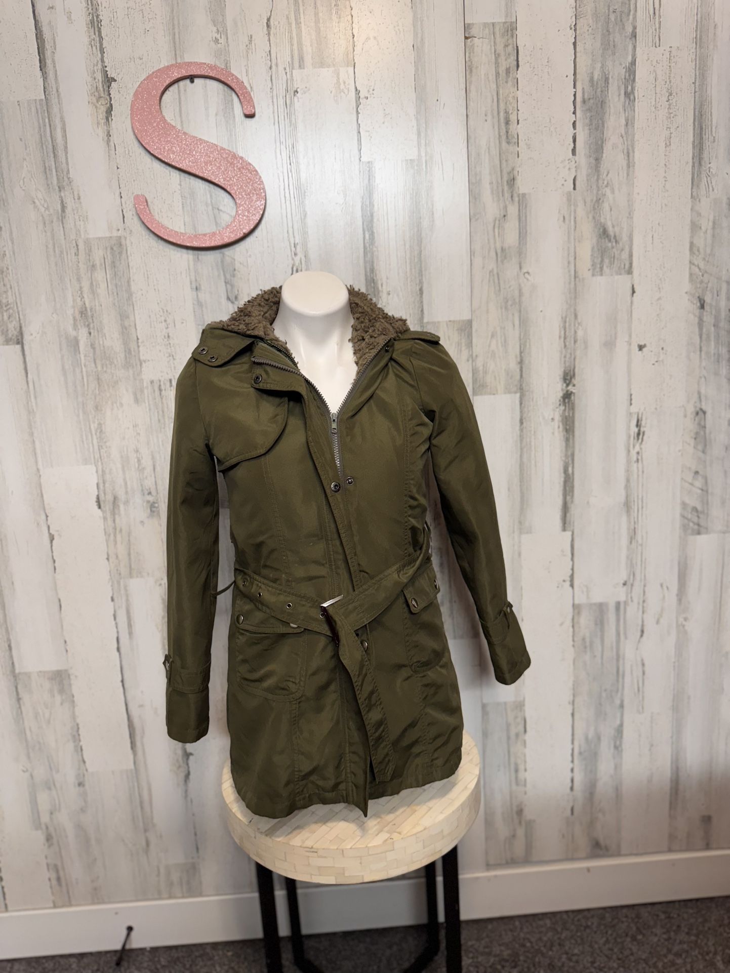 JYY Faux Fur Jacket Removable Raincoat Green Size S